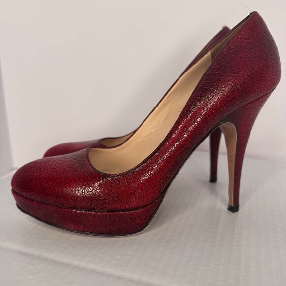 Prada Vtg Textured Red Black Leather Pumps Sz 39 Luxury Designer Chic Classic - Picture 2 of 11